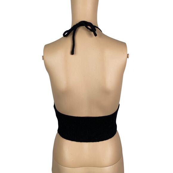Romwe Black Mushroom Hippie Festival Intarsia Knit Cropped Halter Top SZ S - Picture 7 of 12